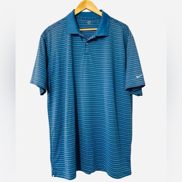 Nike Golf Mens Polo Shirt Sz XL Blue Striped Short Sleeve Dri Fit - Picture 1 of 3